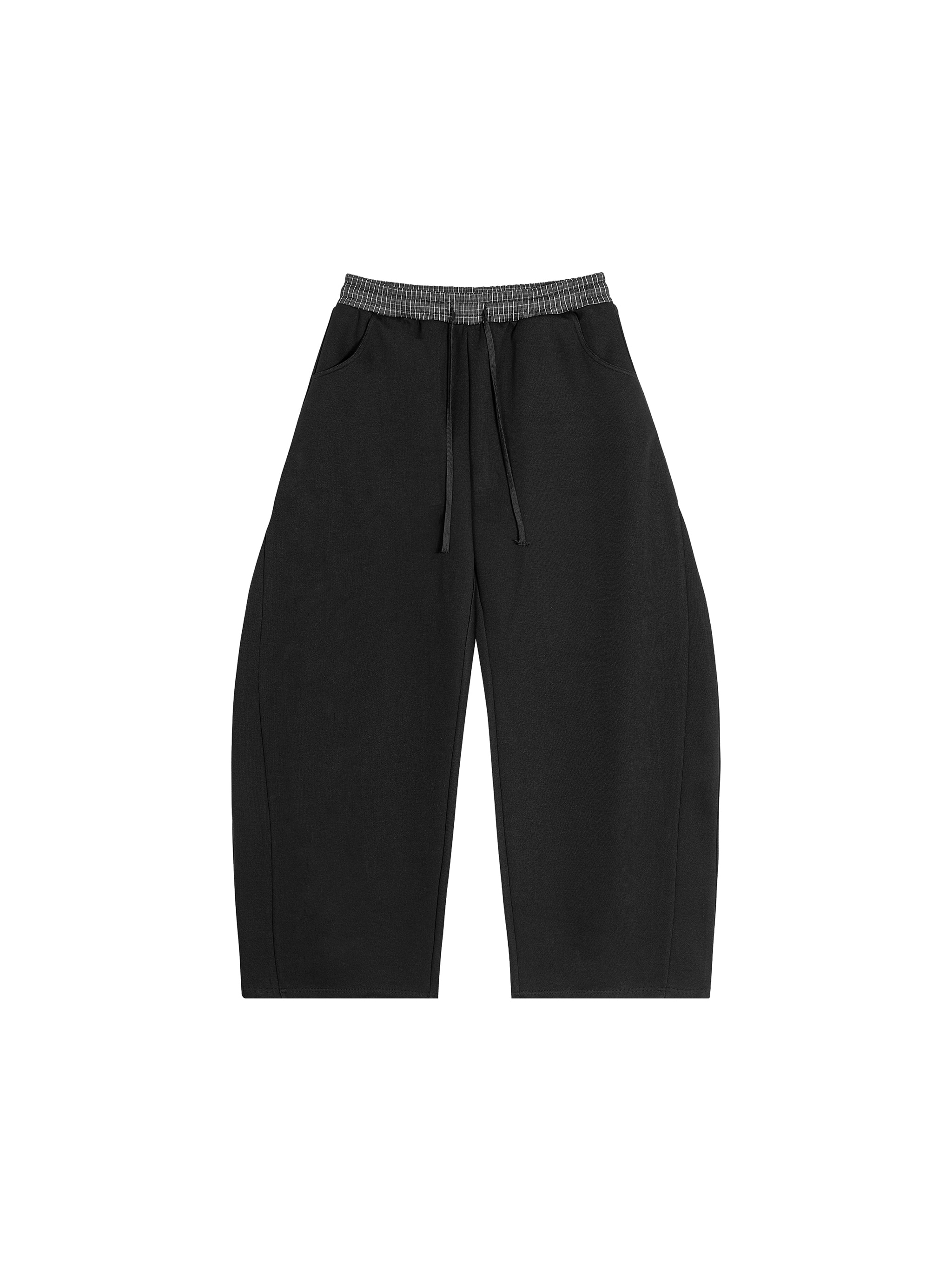 Plaid Waistband Barrel Sweatpants — Black