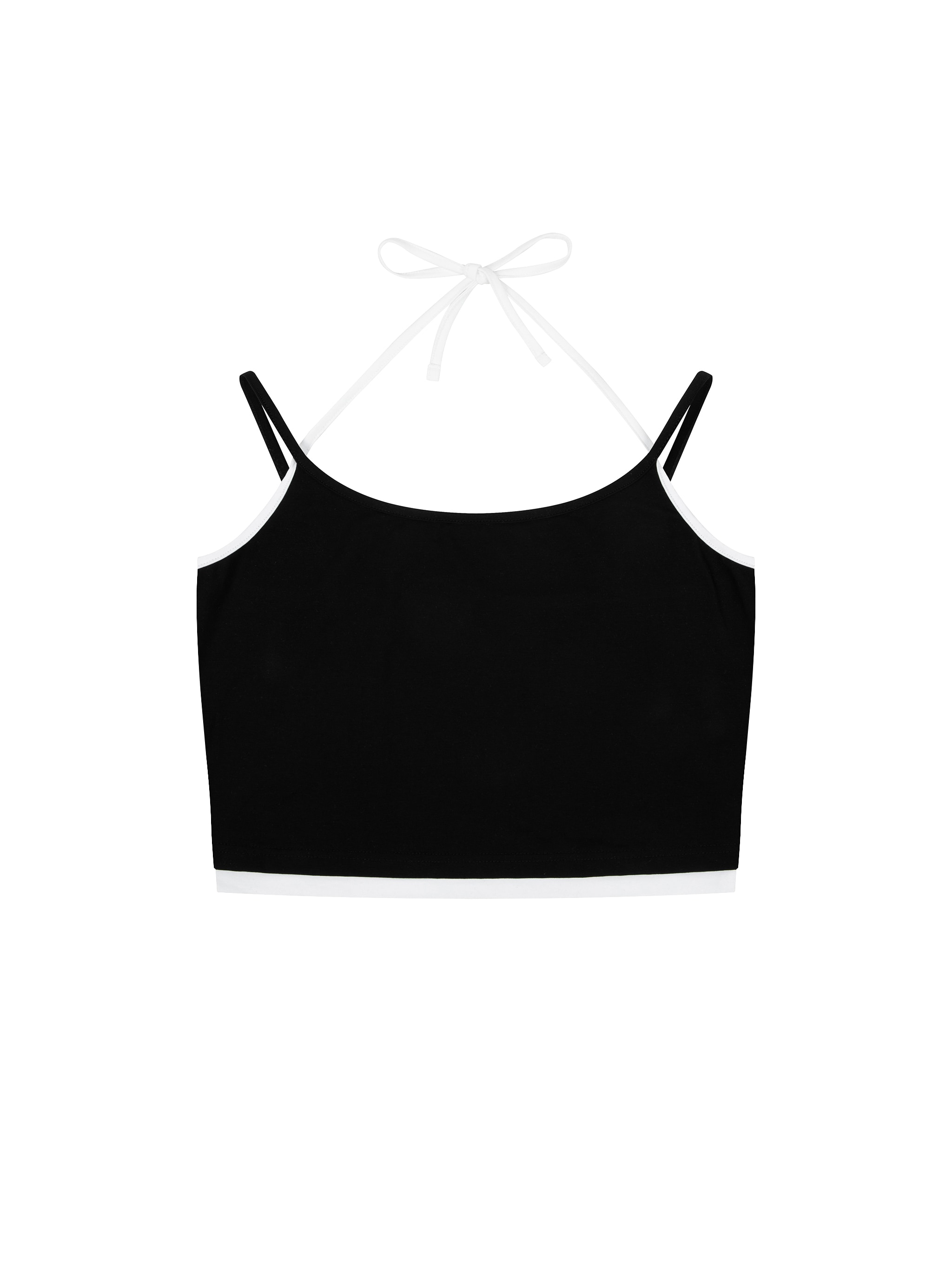 Contrast Binding Halter Tank Top — Black