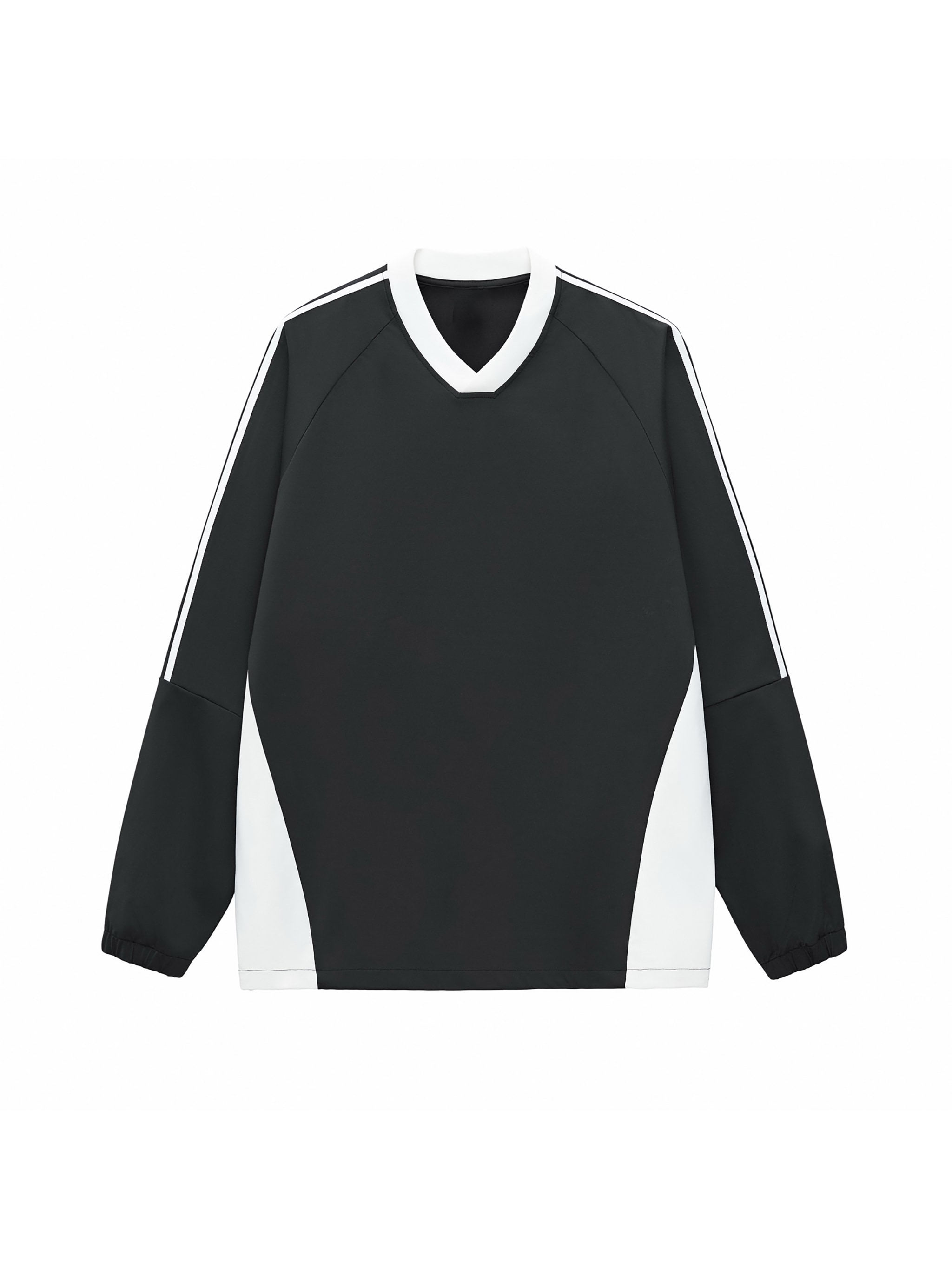 Color-Block V-Neck Long-Sleeve T-Shirt — Black with White