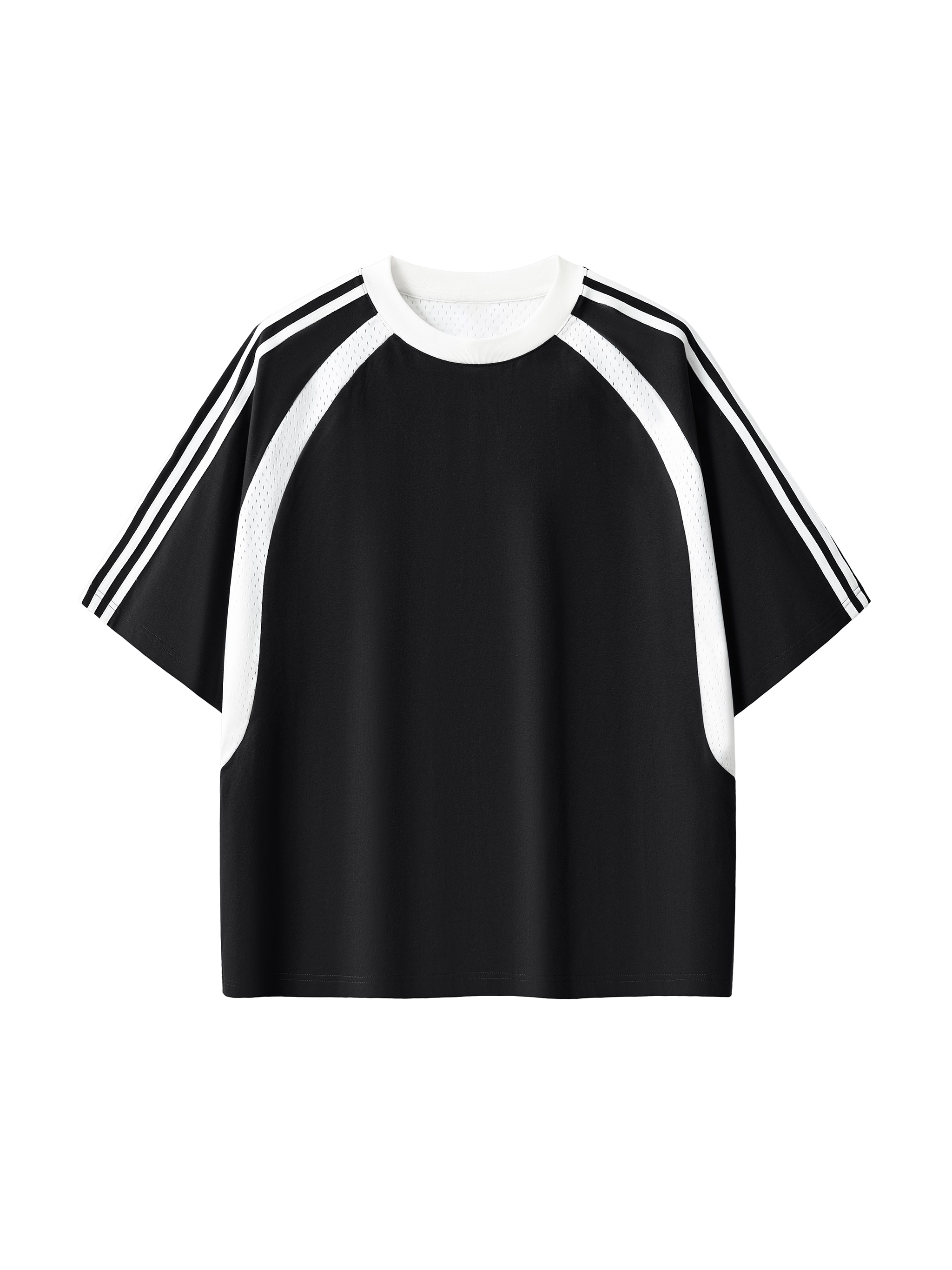 Oversized Mesh Panel T-Shirt — Black with White