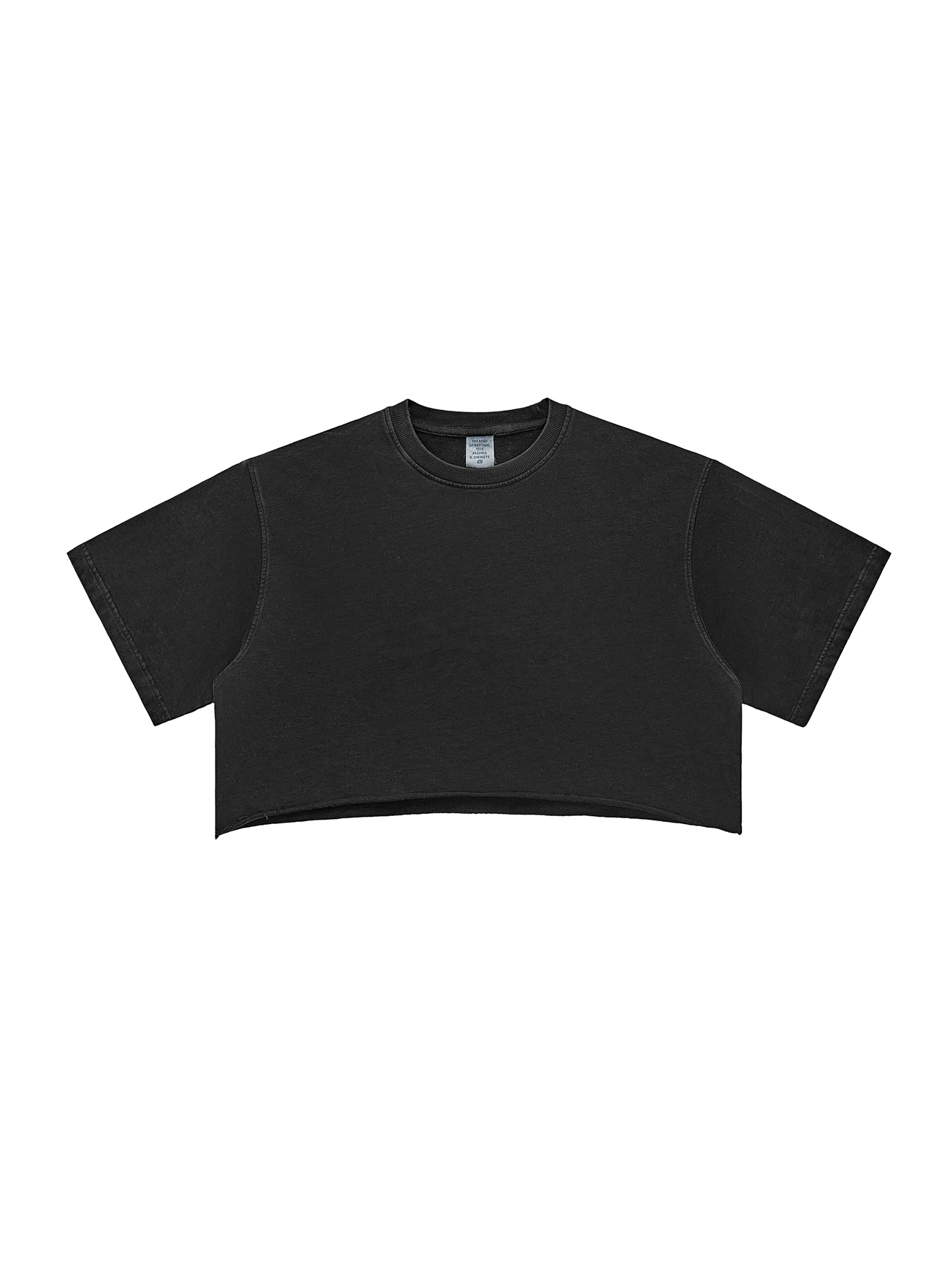 Snow Washed Raw Edge Crop Top — Black