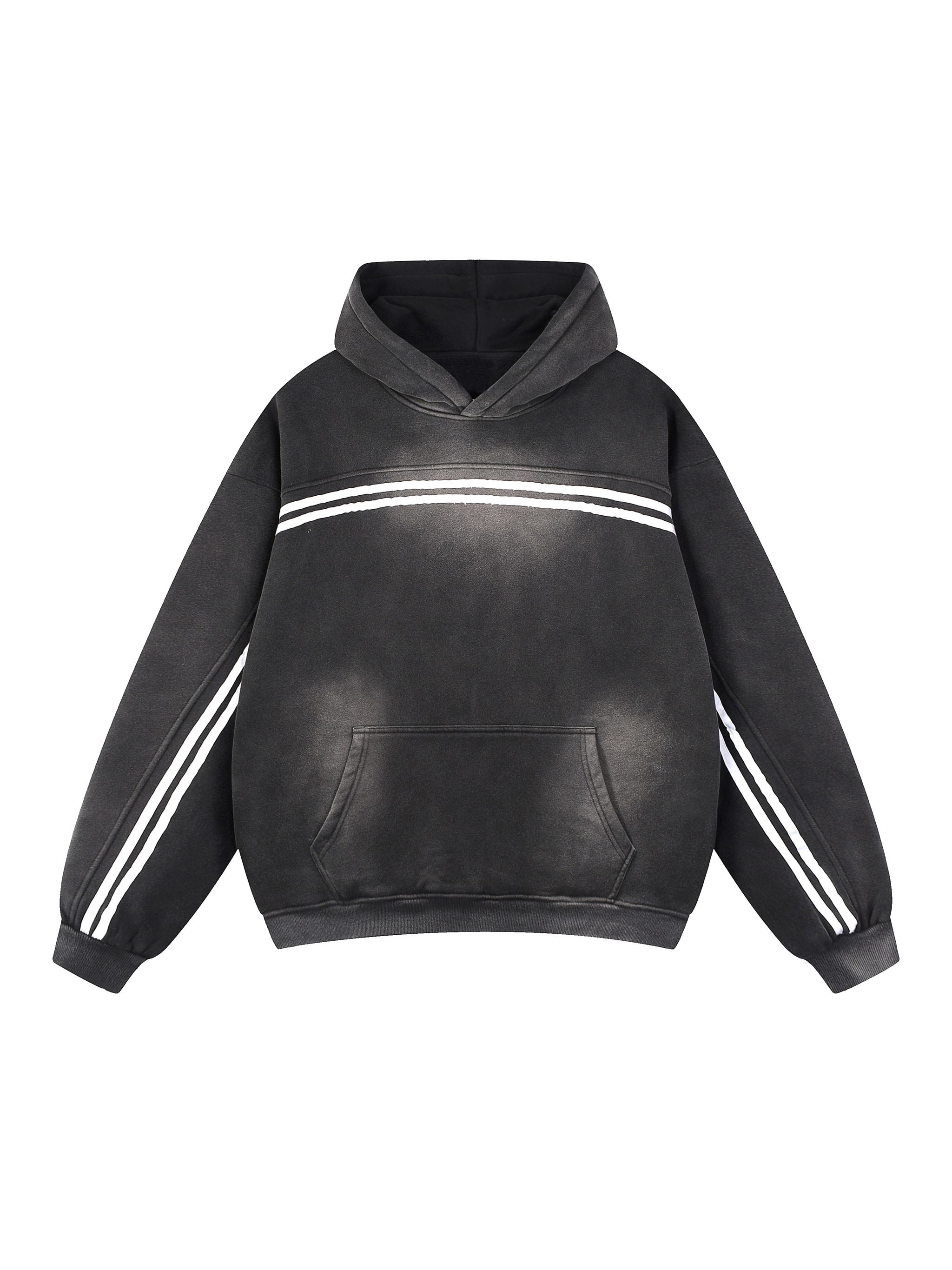 Sun Fade Contrast Tape Fleece Hoodie — Black