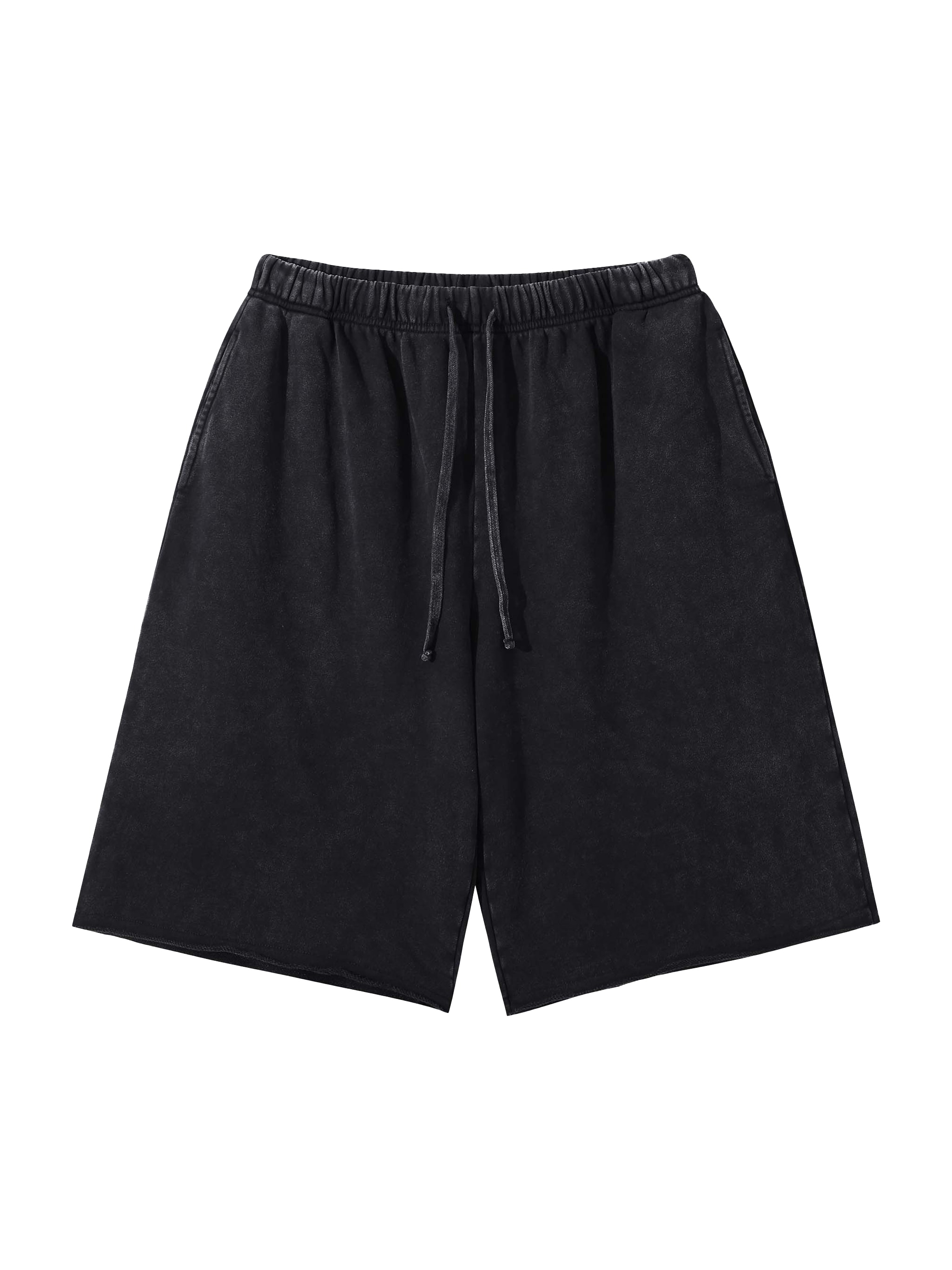 Snow Washed Raw Hem Shorts — Black