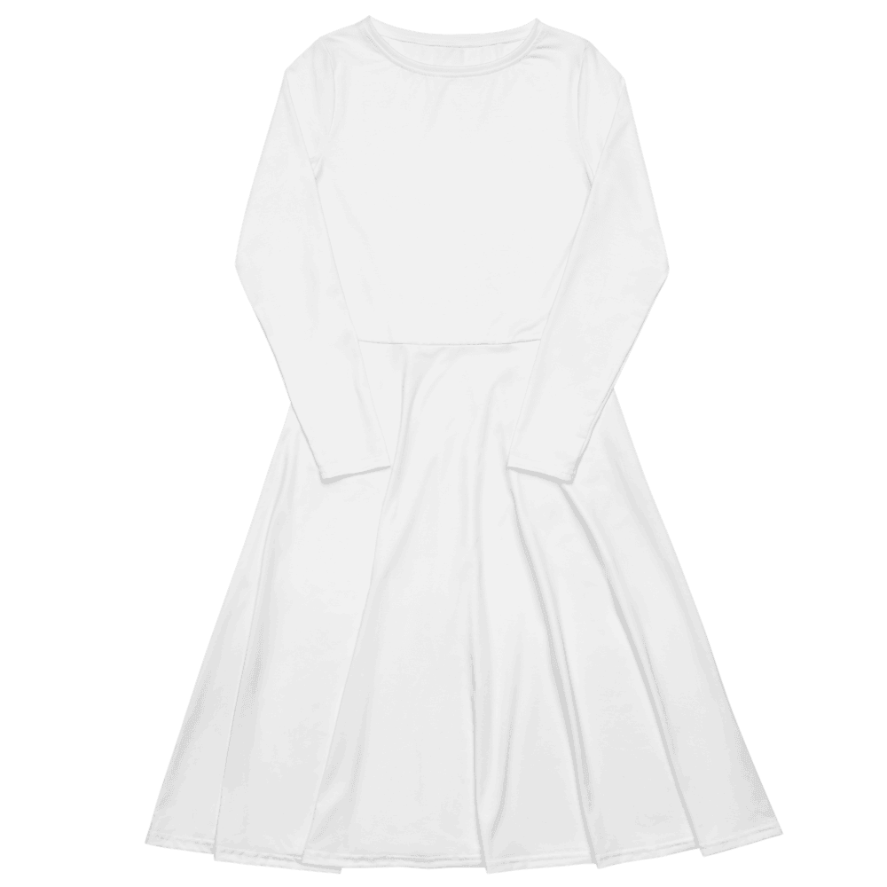 All-Over Print Long Sleeve Midi Dress — Flat lay · top_front