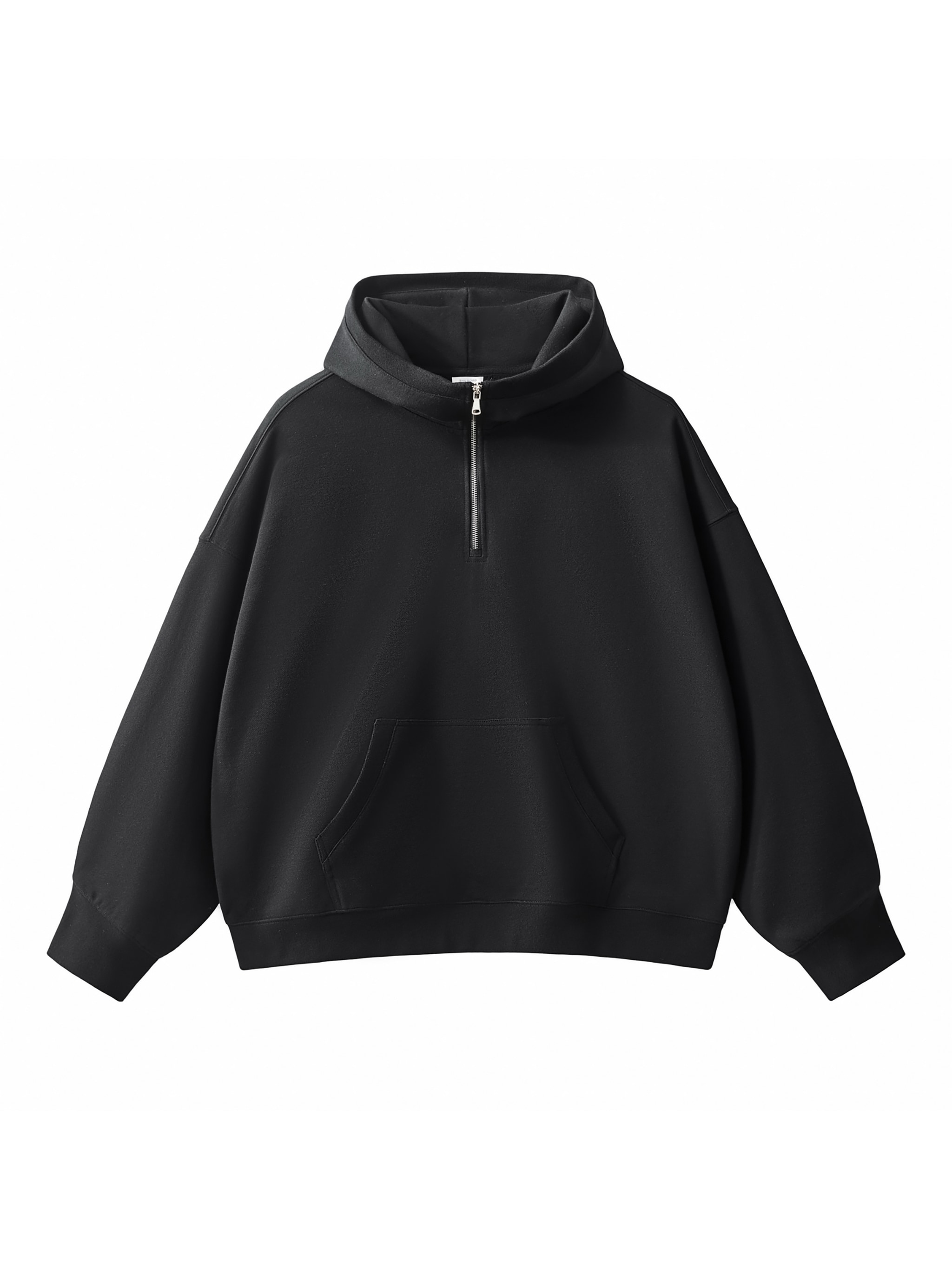 Heavyweight Half-Zip Fleece Hoodie — Black