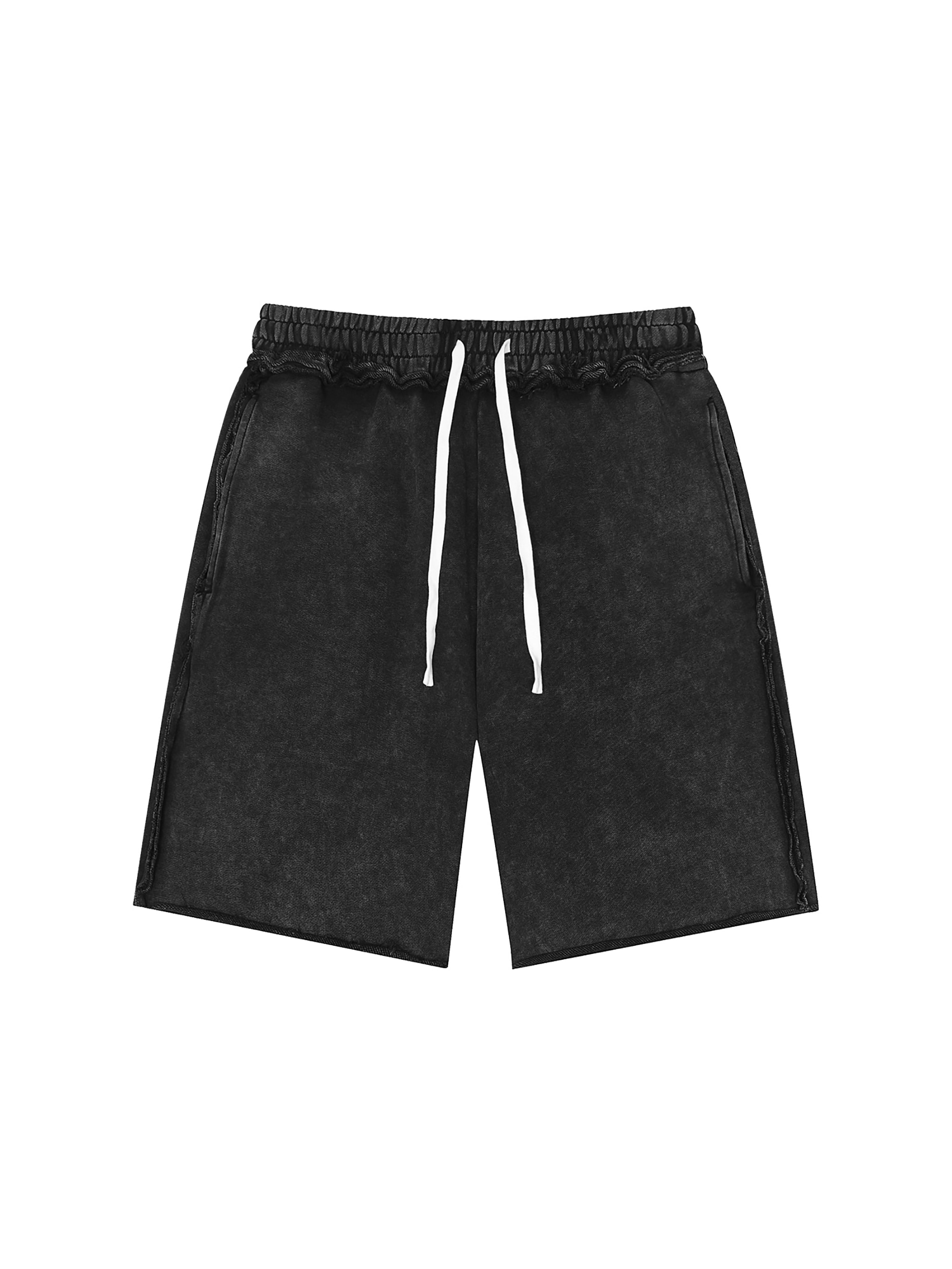 Unisex Mineral Wash Raw Edge Shorts — Black
