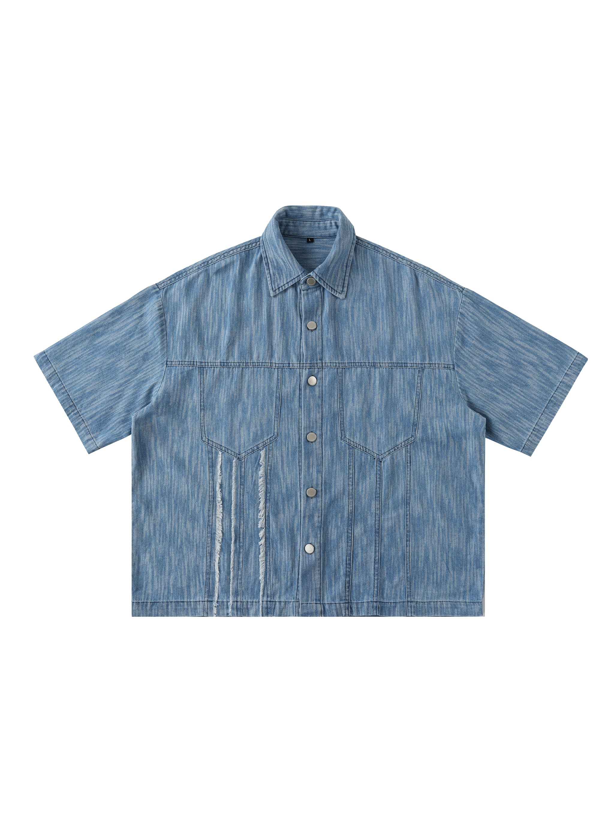 Distressed Wash Short-Sleeve Shirt — Blue