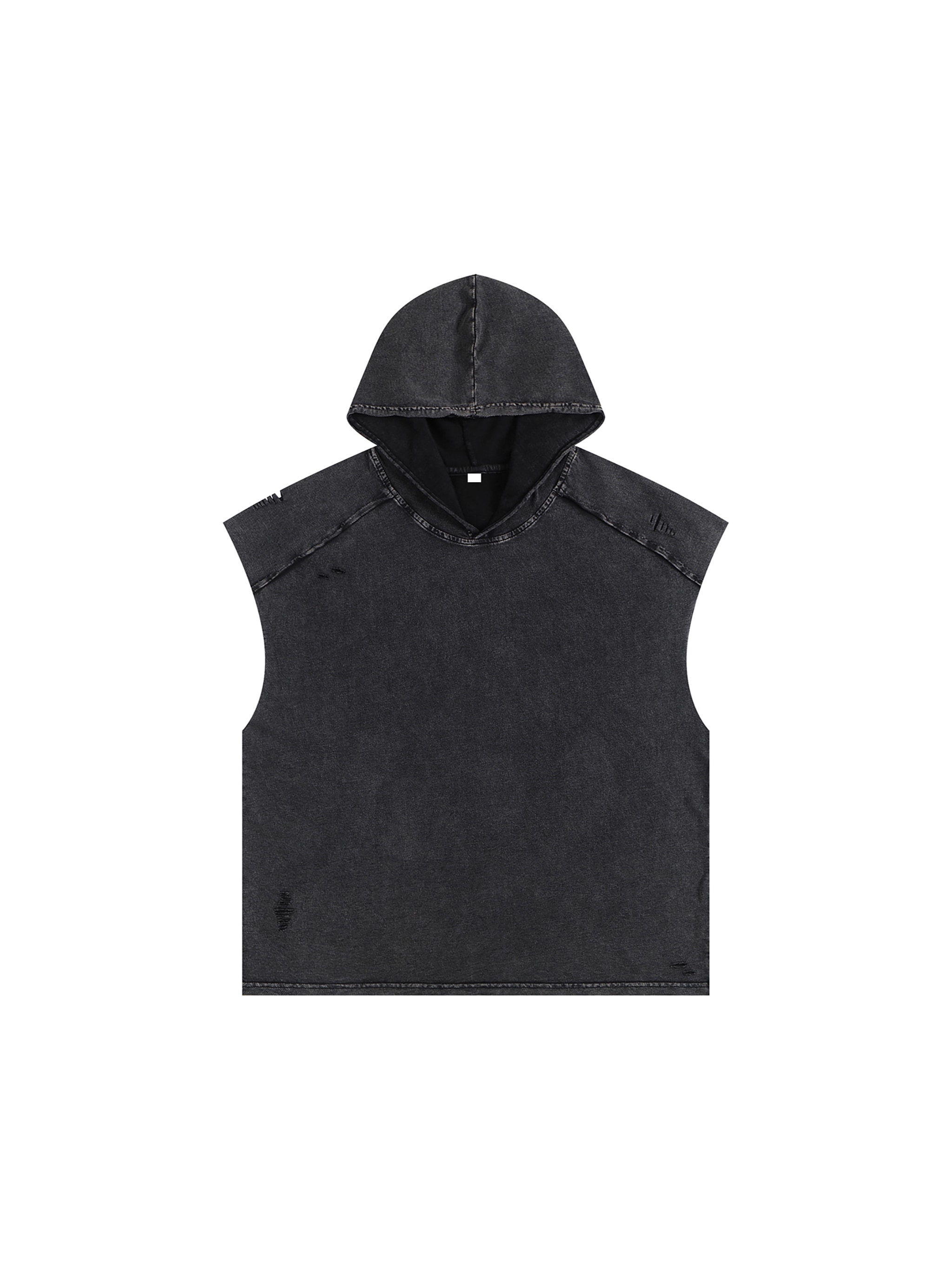 Snow Washed Hooded Tank Top — Black