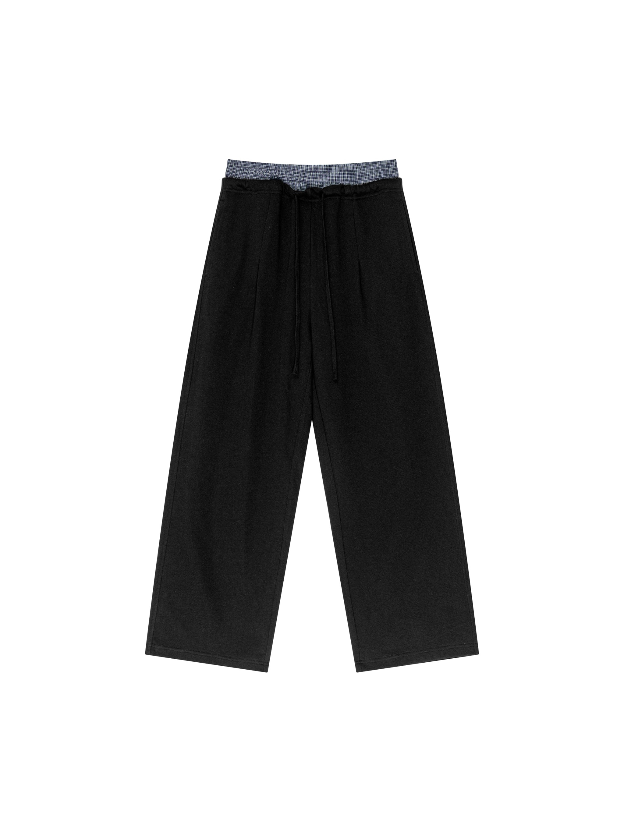 Plaid Contrast Waist Pants — Black