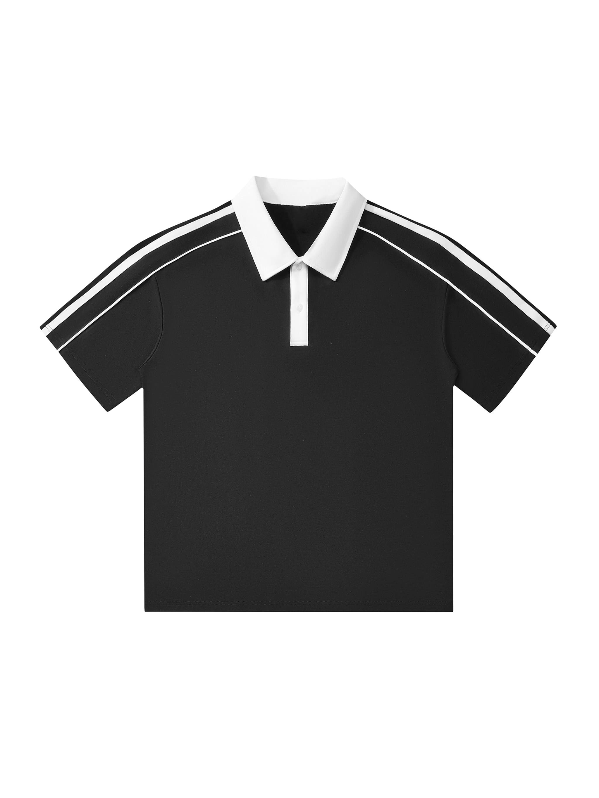 Contrast Collar Short-Sleeve Polo Shirt — Black