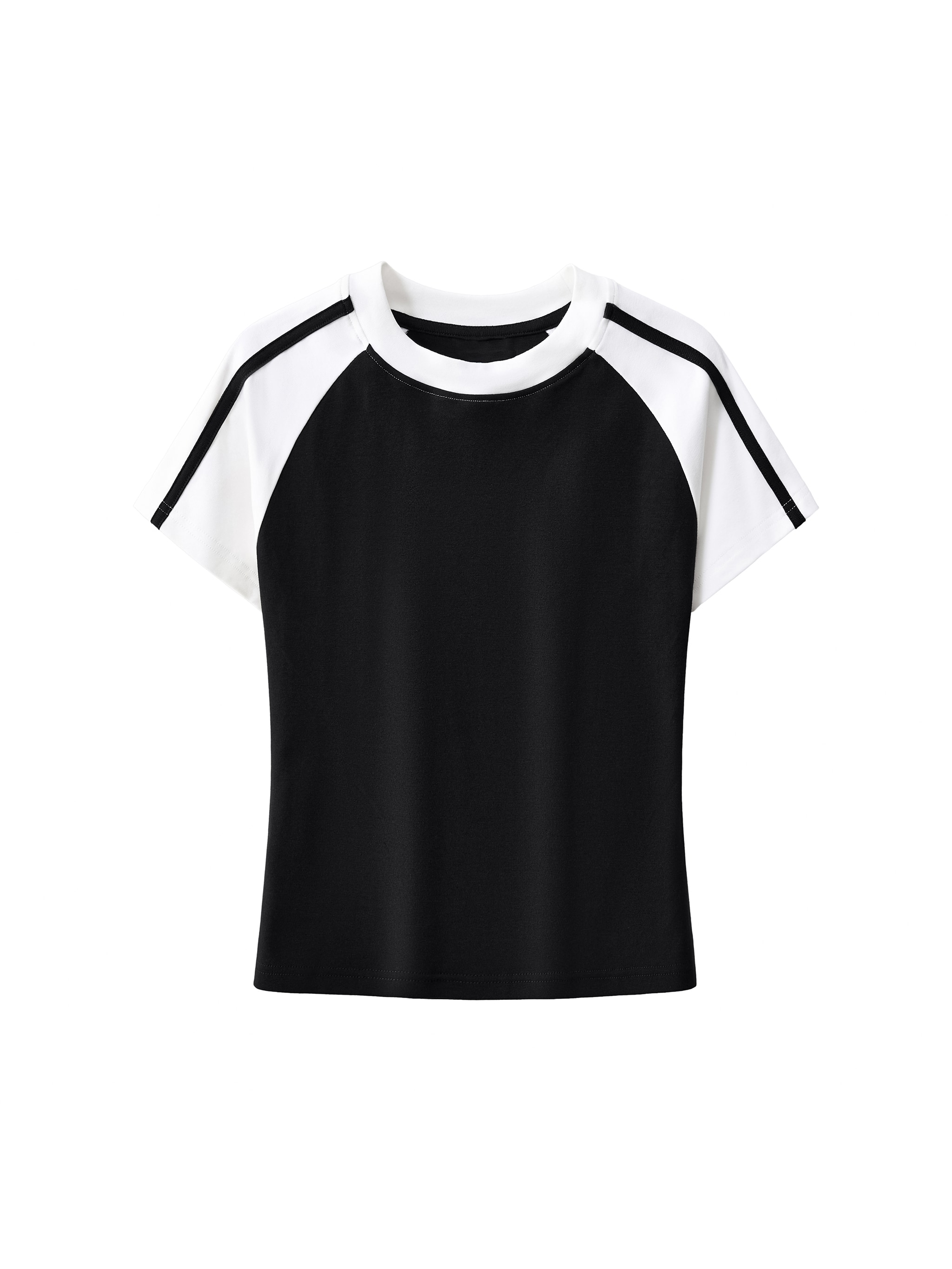 Contrast Stripe Bodycon T-Shirt — Black with White