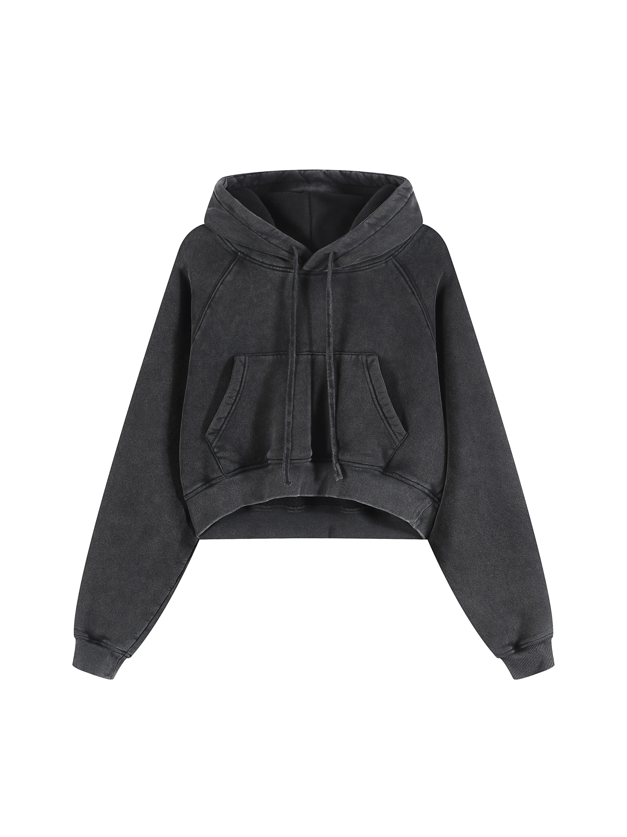 Snow Washed Cropped Hoodie — Black