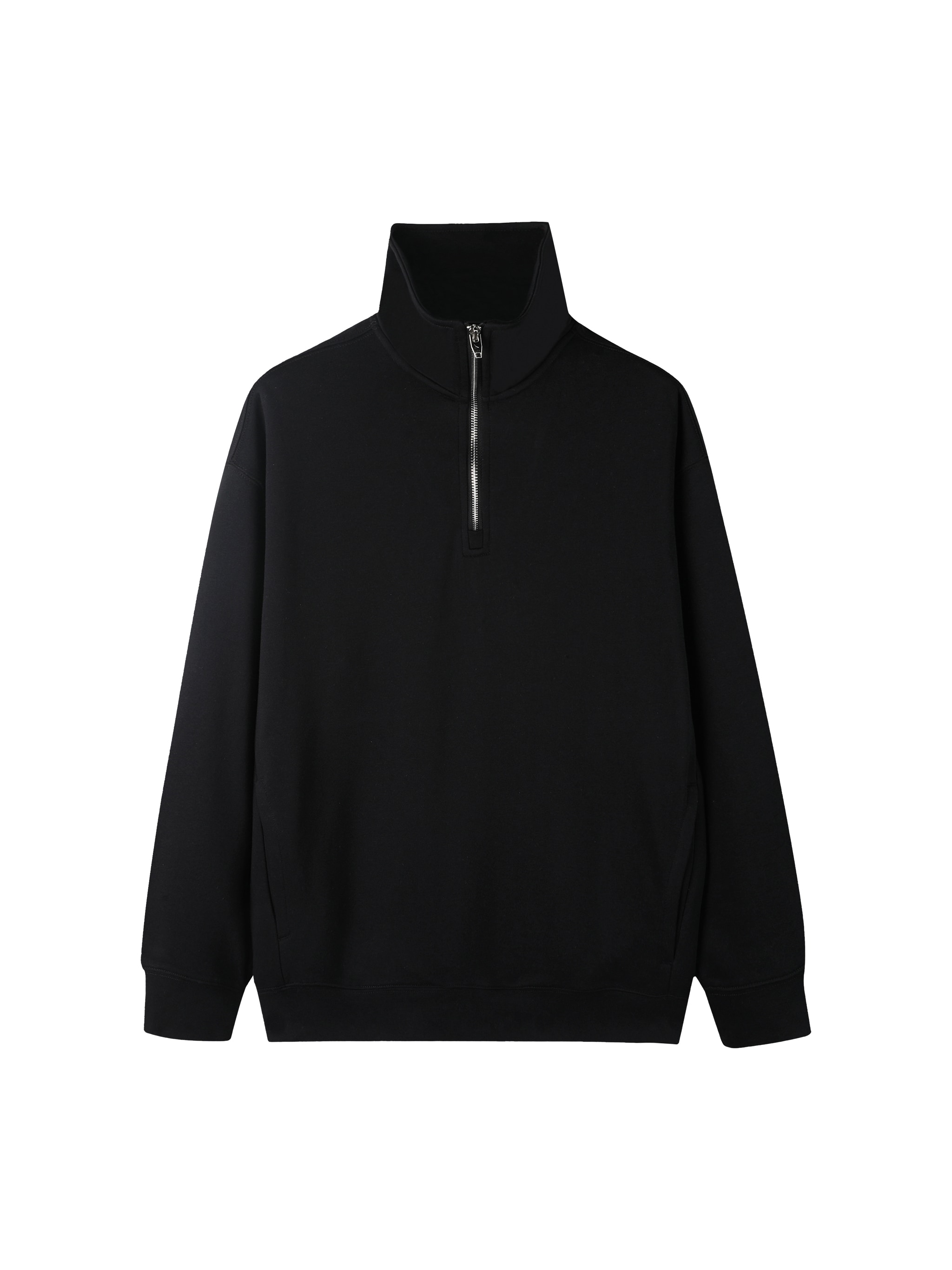 Quarter-Zip Drop Shoulder Sweatshirt — Black