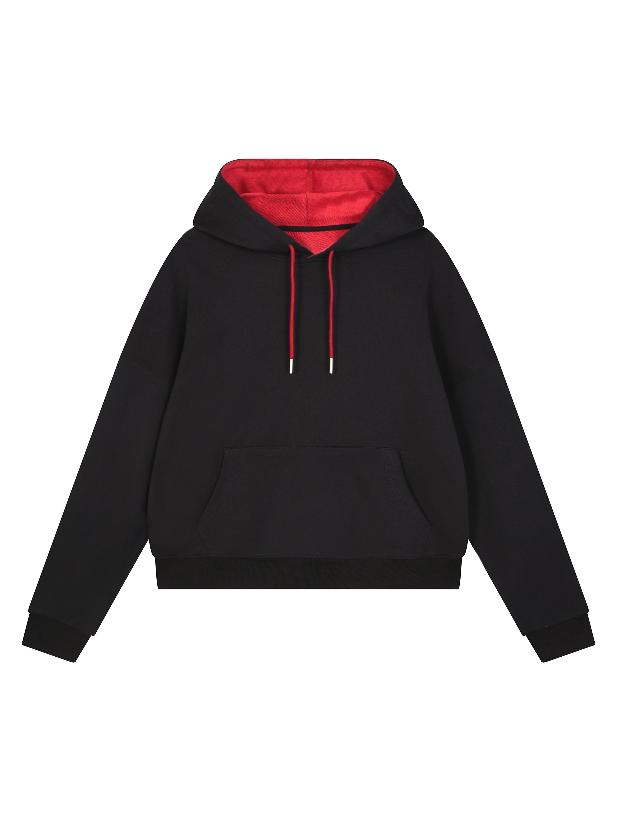 Contrast Drawstring Hoodie — Black