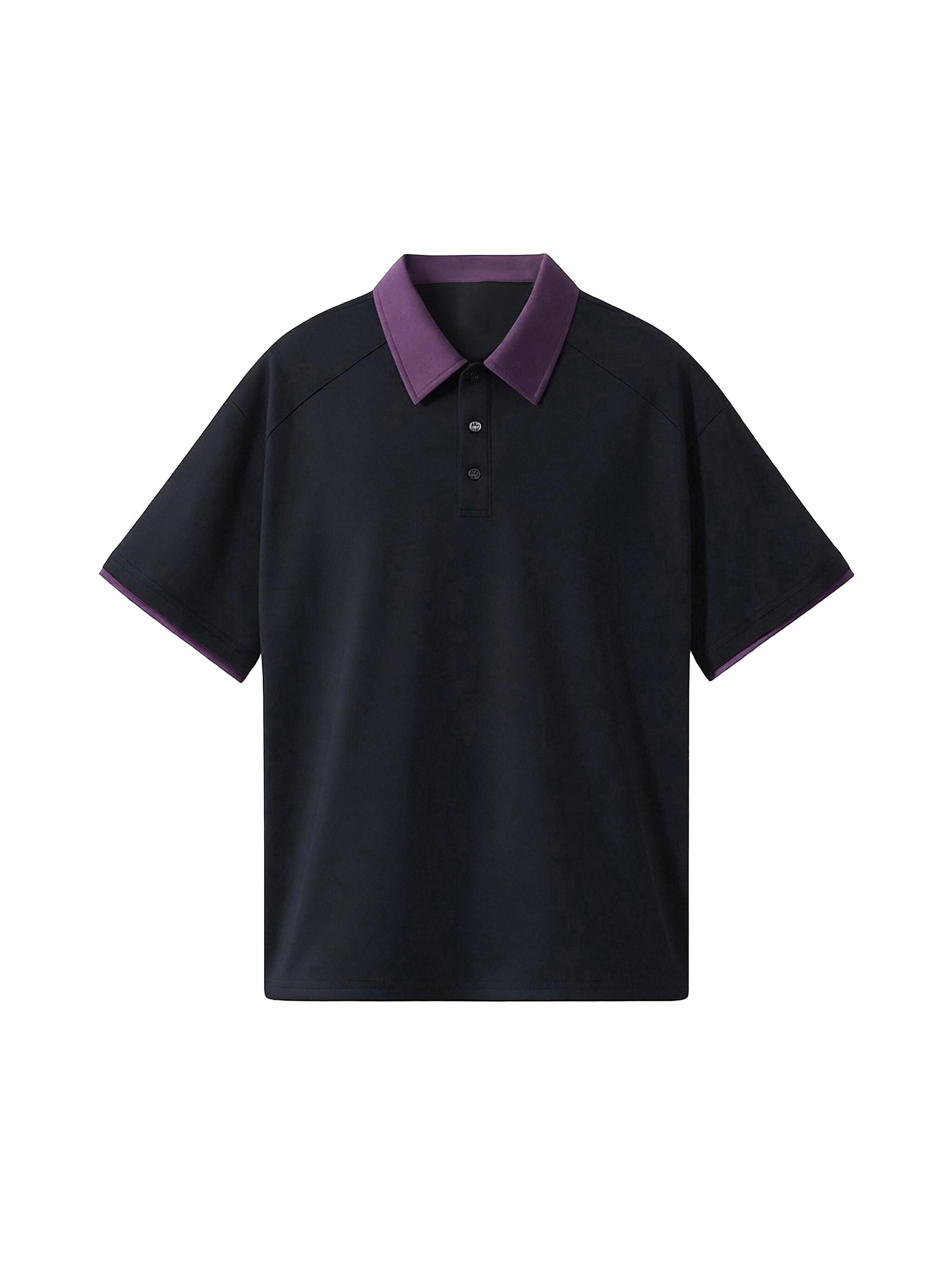 Contrast Collar Raglan Polo Shirt — Black