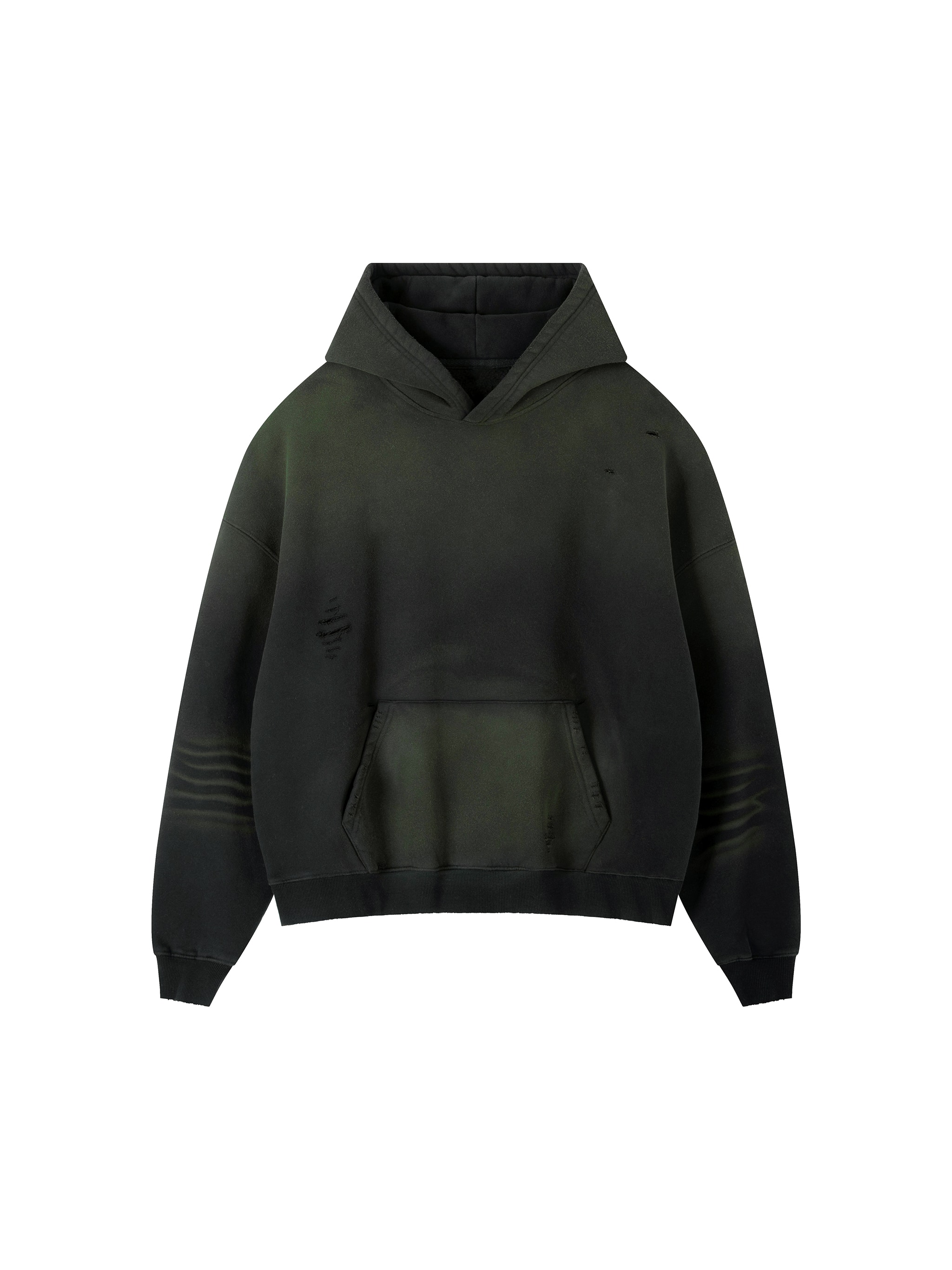 Frayed Sunfade Boxy Hoodie — Black
