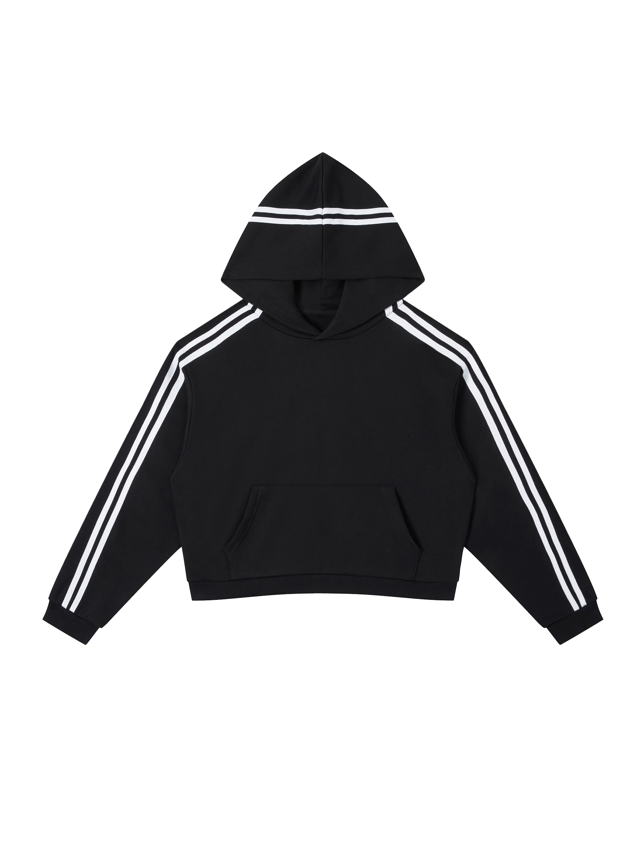 Cropped Contrast Hoodie — Black