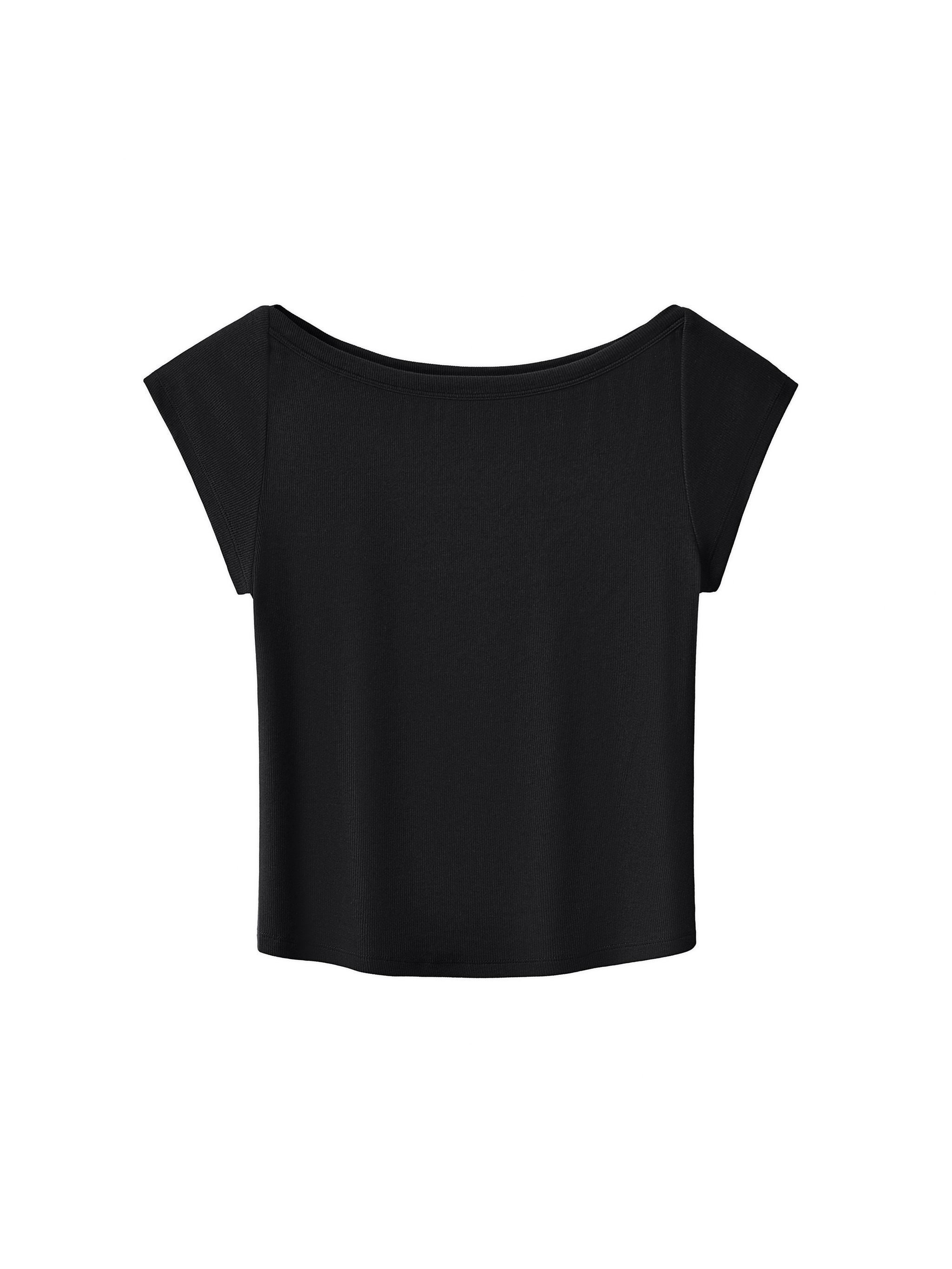 Fitted Wide Neck T-Shirt — Black