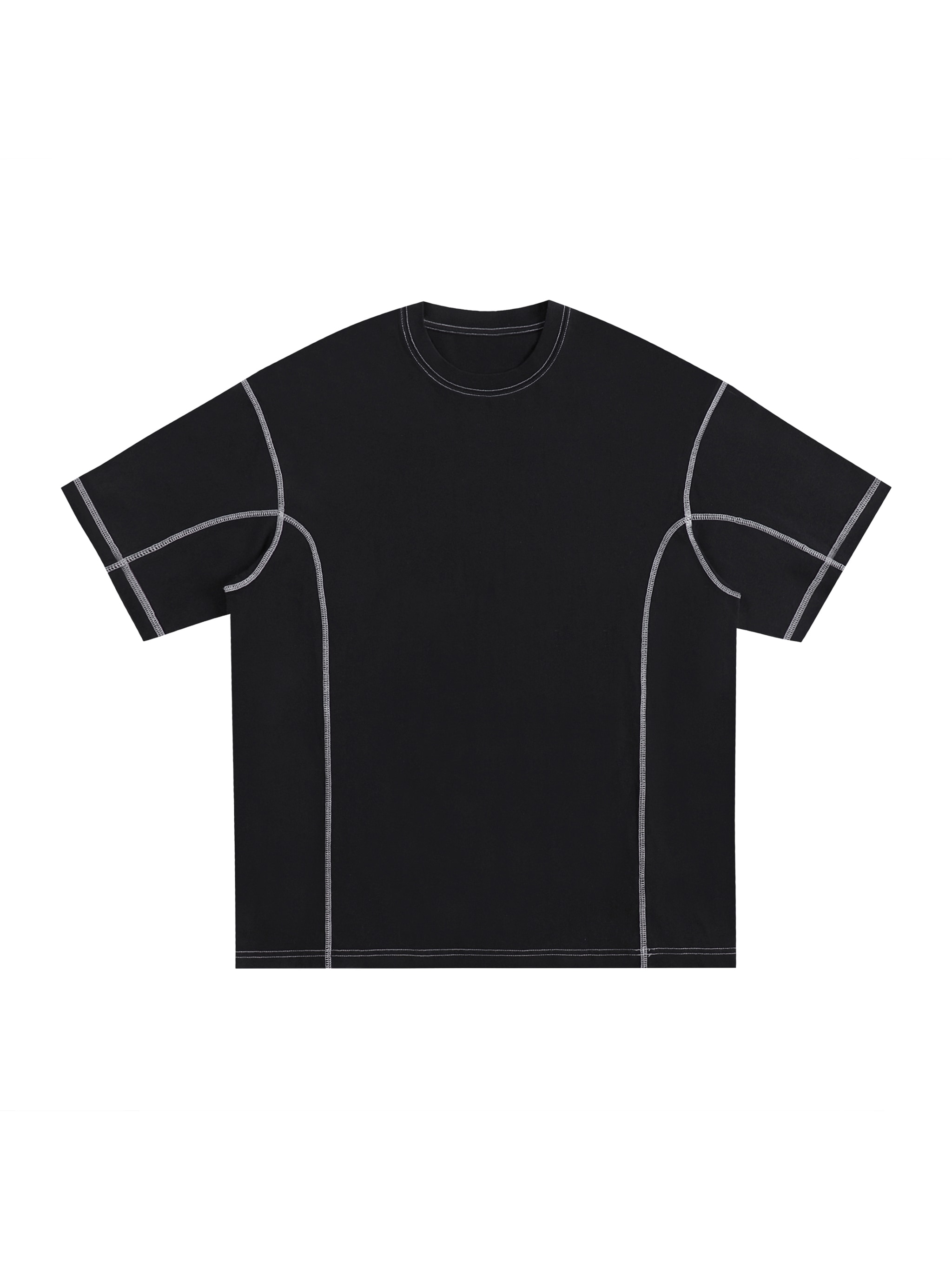 Streetwear Contrast-Stitched T-Shirt — Black