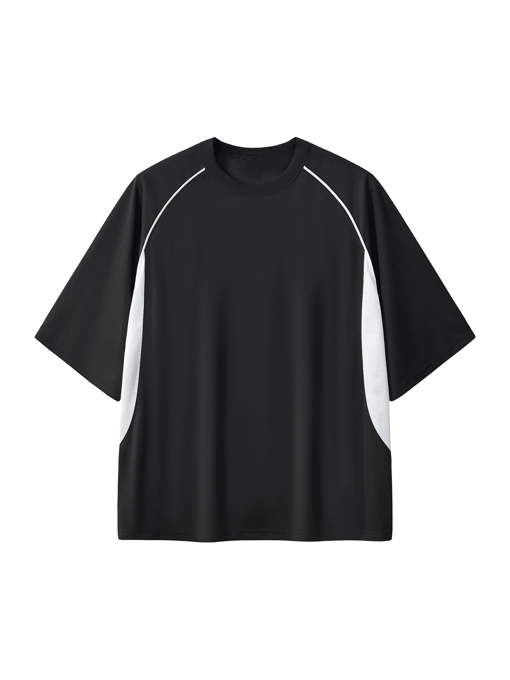 Contrast Piping Panel Raglan T-Shirt — Black with White