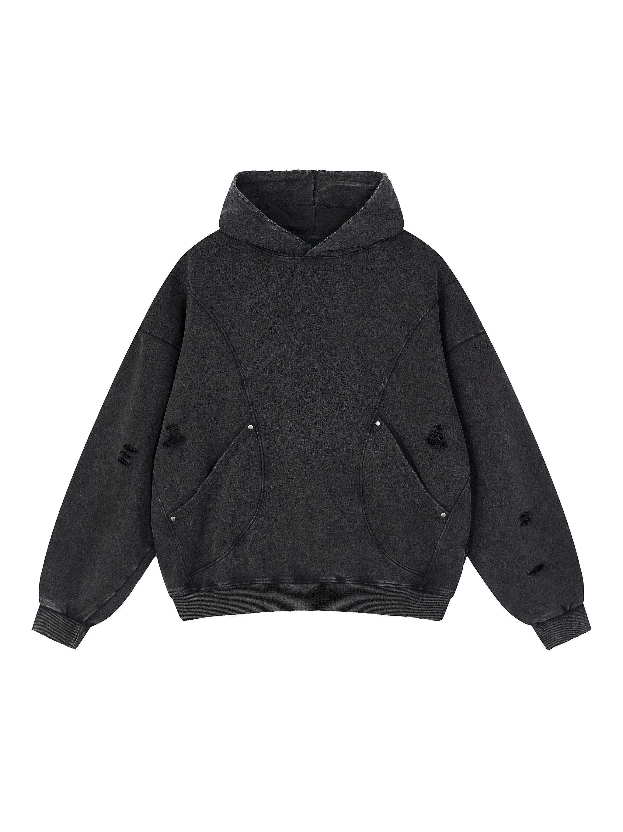 Snow Washed Panel Pocket Hoodie — Black