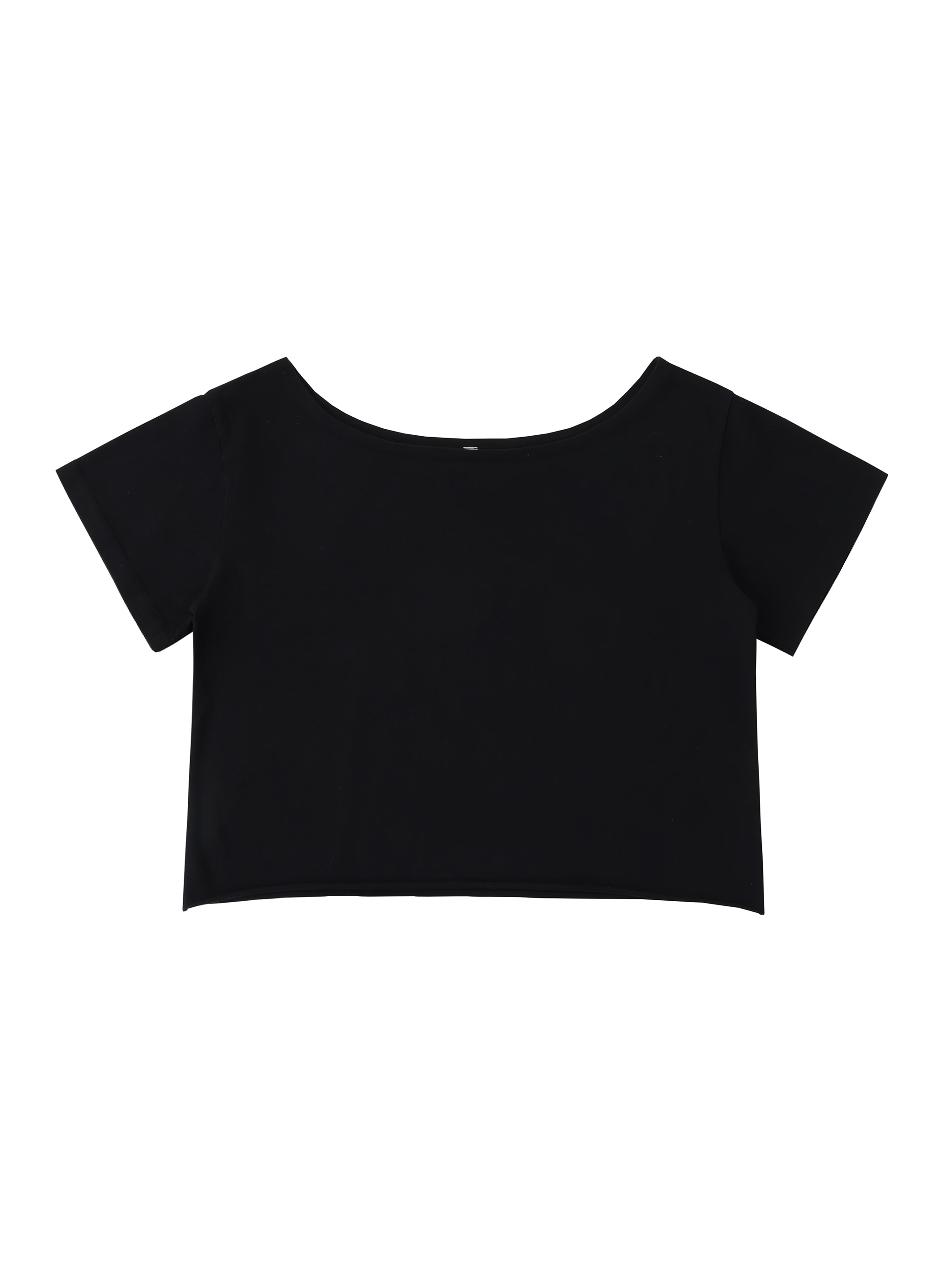 Off-Shoulder Rolled Hem T-Shirt — Black