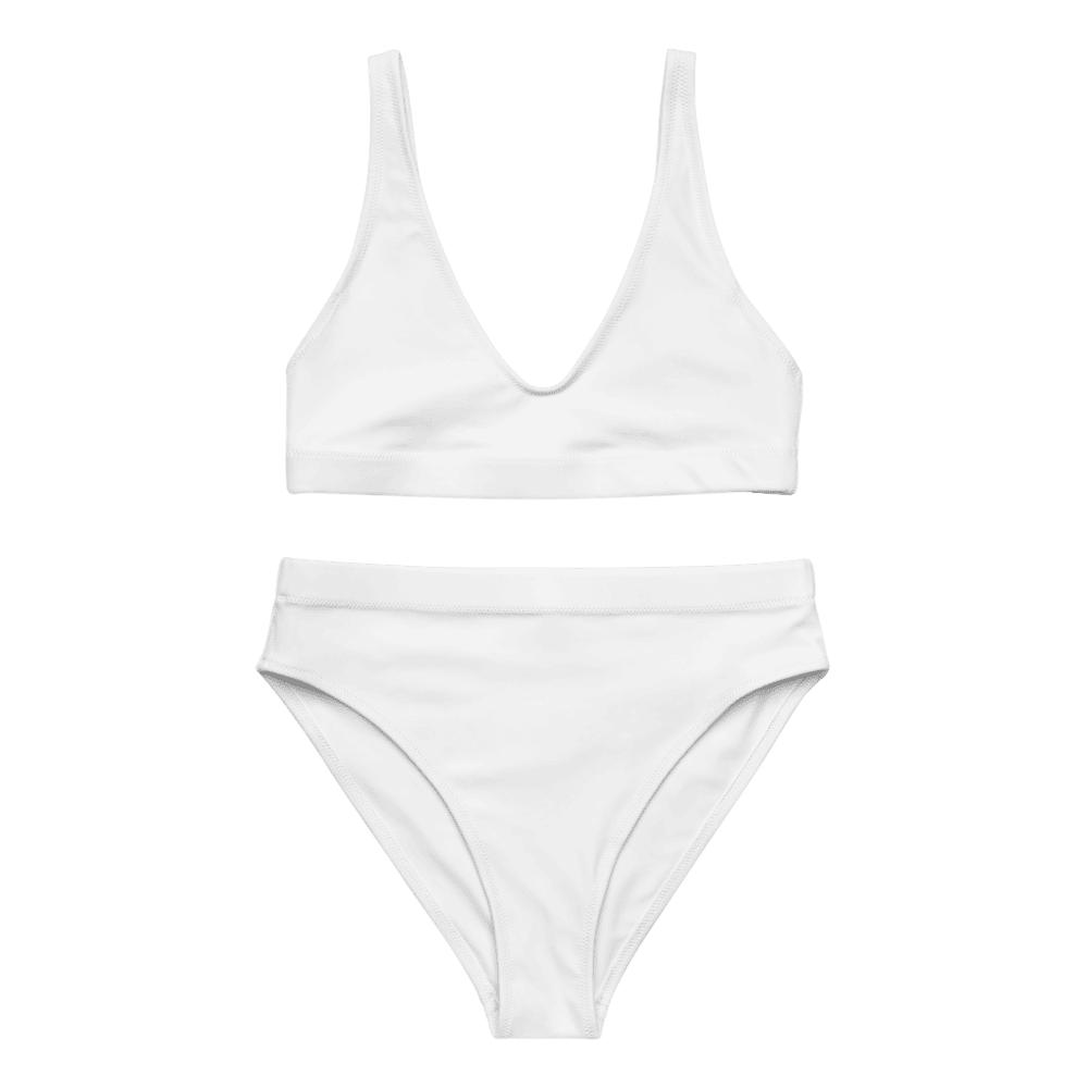All-Over Print Recycled High-Waisted Bikini — Flat lay · top_front
