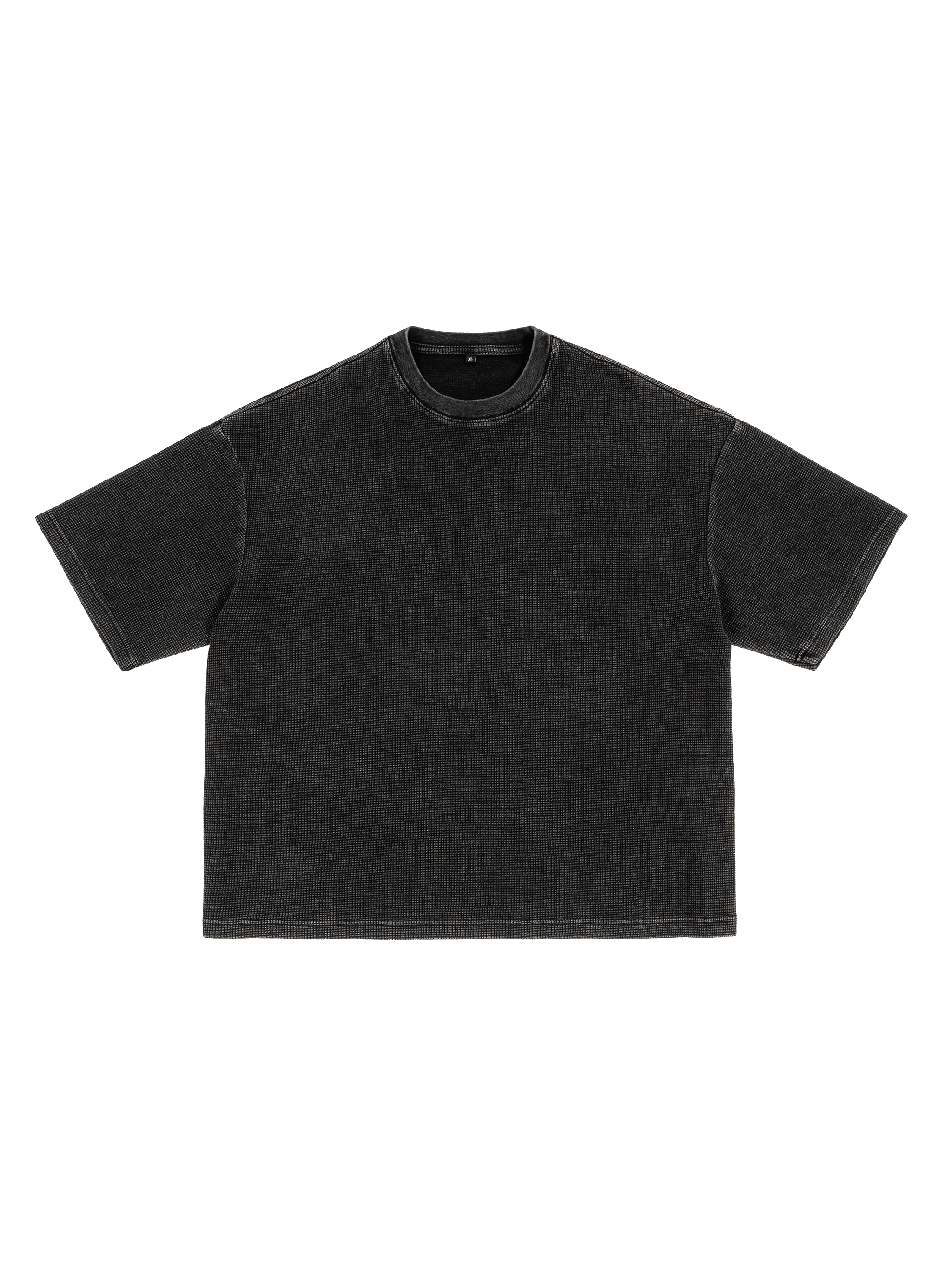 Textured Waffle Boxy T-Shirt — Black
