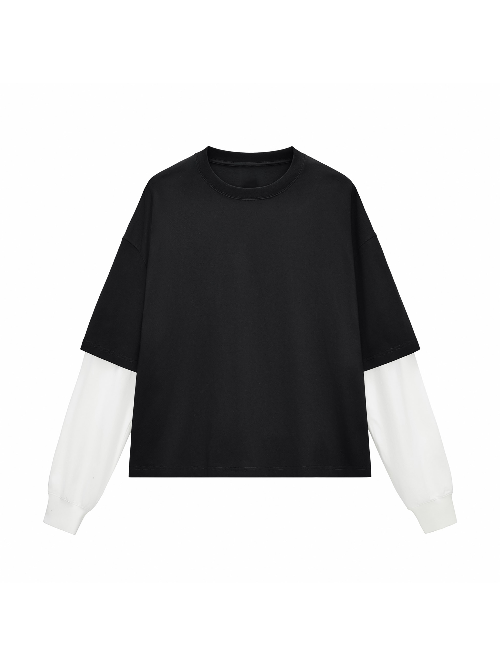 Contrast Sleeve Long Sleeve T-Shirt — Black with White