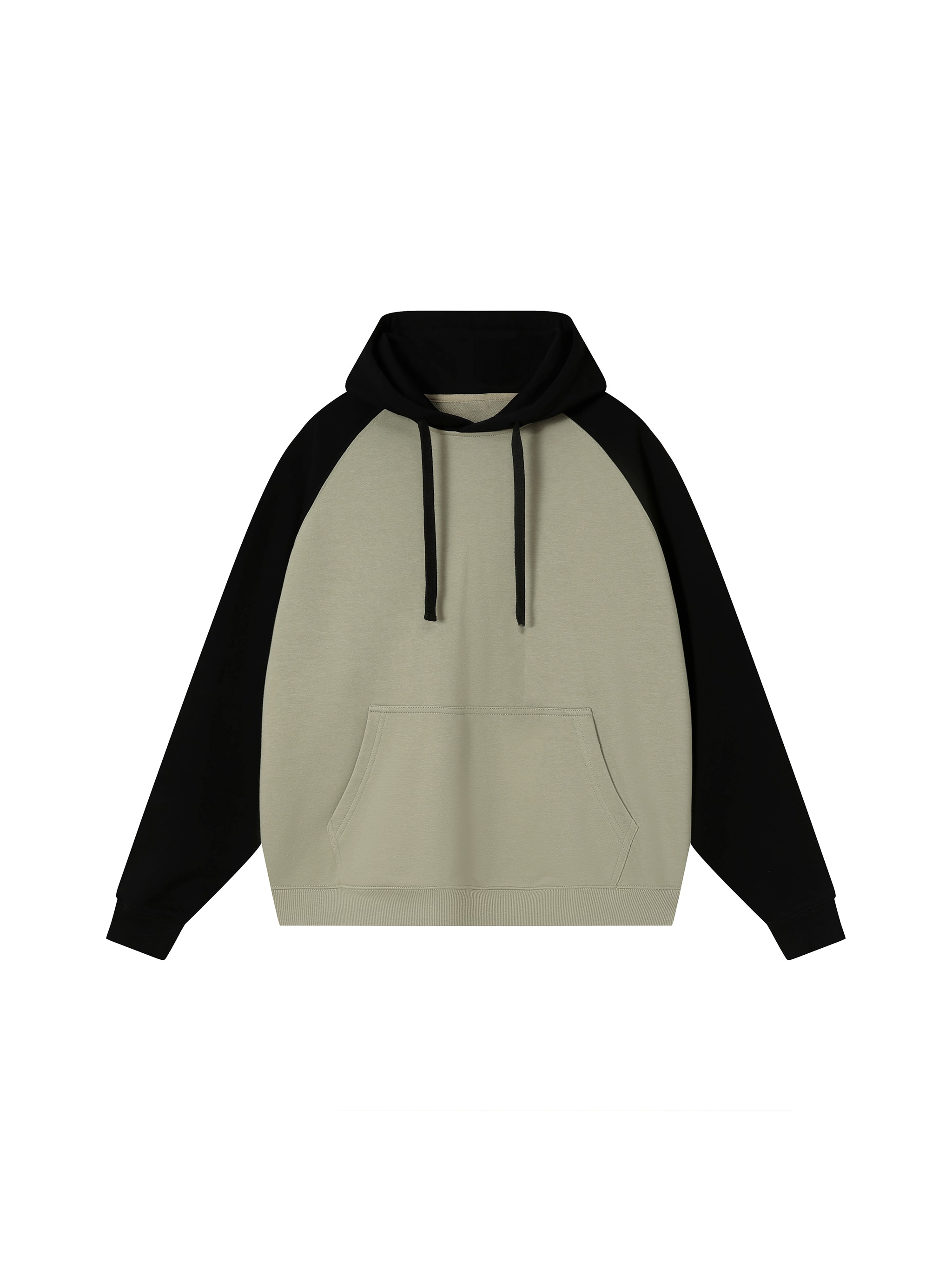Color-Block Raglan Sleeve Hoodie — Gray Green with Black
