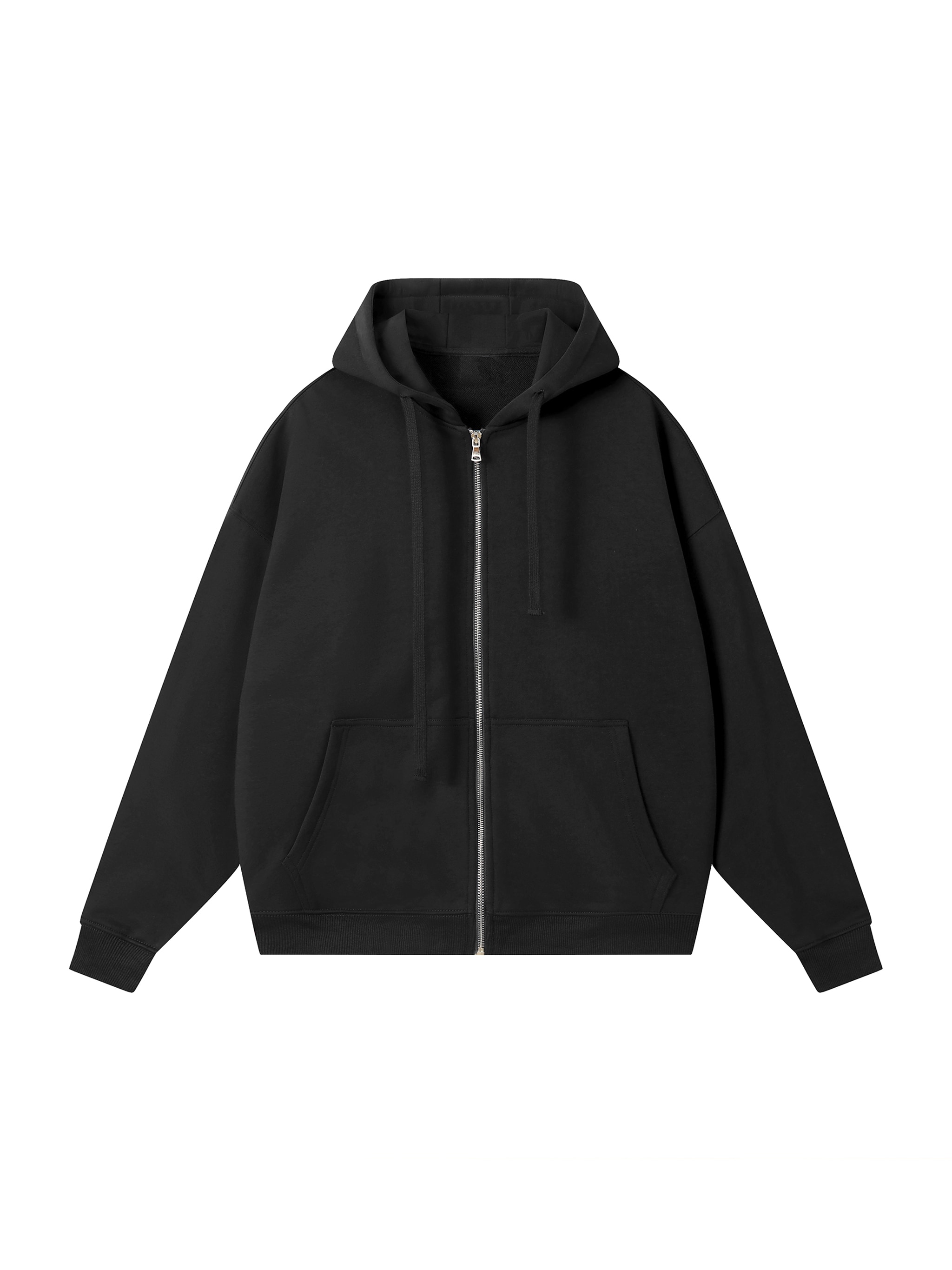 Drop-Shoulder Zip-Up Hoodie — Black