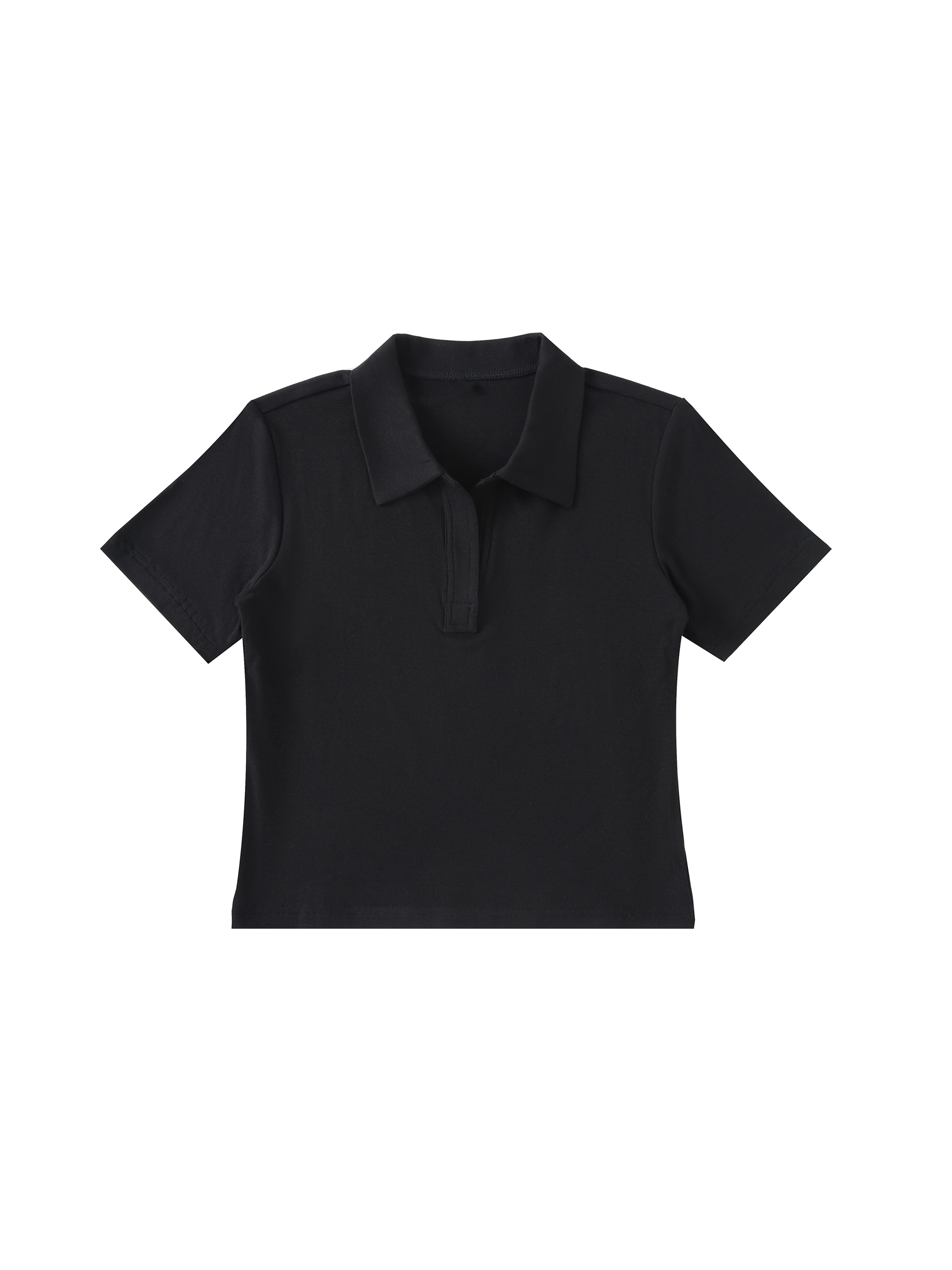 Bodycon Short Sleeve Polo Shirt — Black