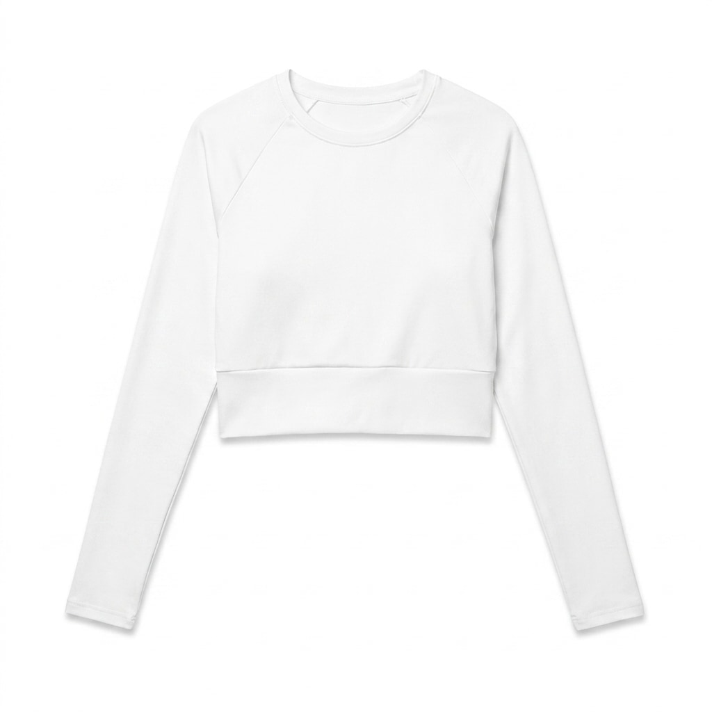 All-Over Print Recycled Long Sleeve Crop Top — hero product shot