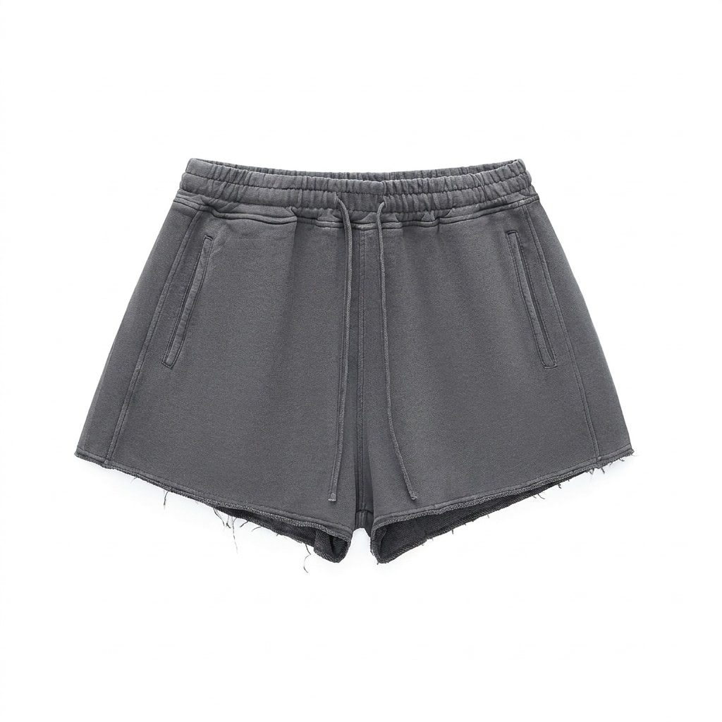 Snow Washed Raw Edge Drawstring Shorts — hero product shot