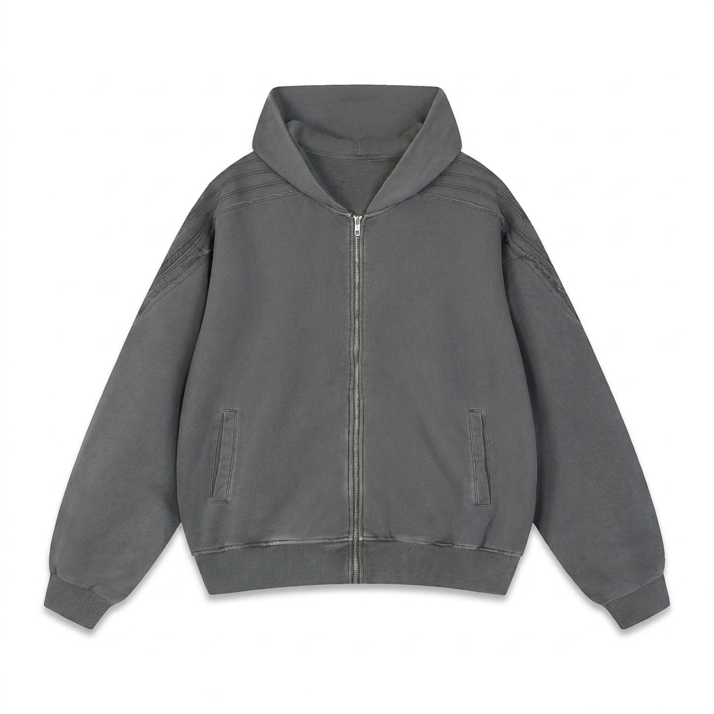 Snow Washed Raw Edge Zip Hoodie — hero product shot