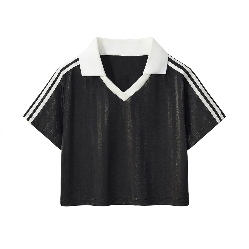 Striped Contrast Collar Cropped Jersey — hero product shot
