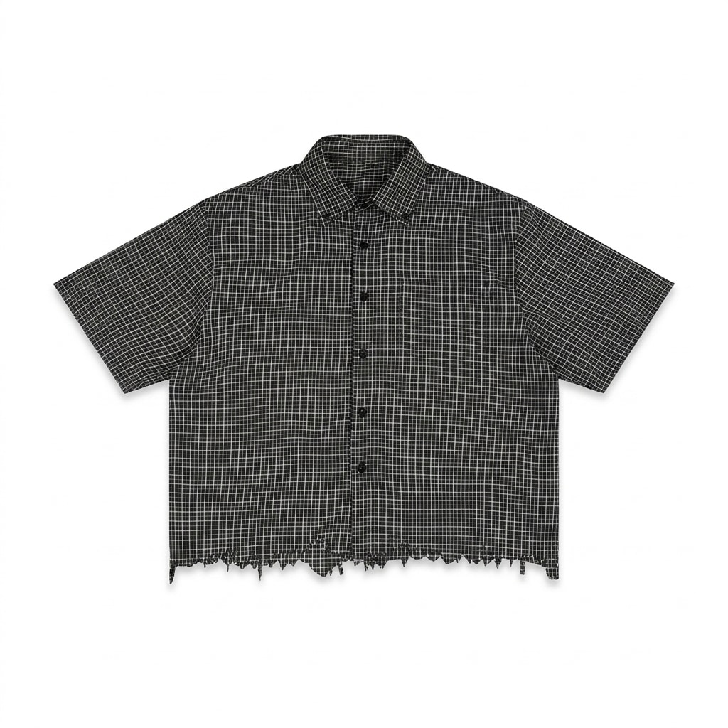 Unisex Distressed Plaid Boxy Shirt — hero product shot