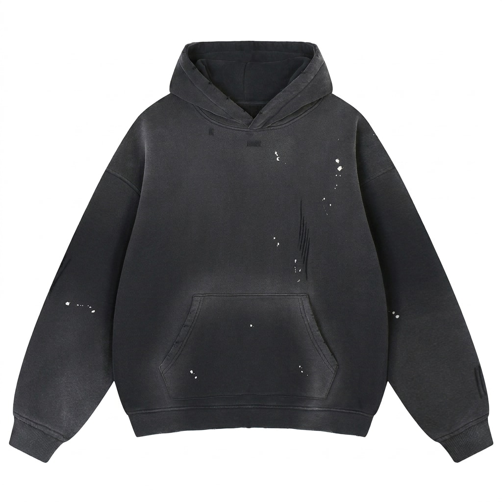 Vintage Washed Frayed Fleece Hoodie — hero product shot